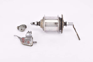 Defective Sturmey Archer F.W. Four-Speed Alloy 4-speed geared hub shifting set with freewheel and aluminum shell in 36holes, comes with shifter and cable guide from 1954