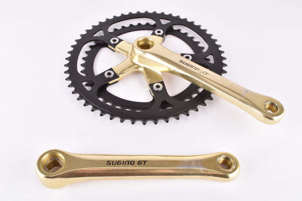 Sugino GT golden Crankset with black chainrings, 51/42 teeth and 170mm length from the 1980s
