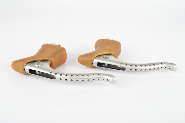NOS Campagnolo Super Record, milled Brake Lever Set #4062 with brown shieldlogo hoods from the 1980s