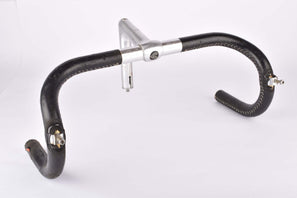 Cinelli Cockpit / Handlebar Set, Cinelli 1R Record Stem (100mm, 22.2mm), Cinelli 66-42 Campione del mondo (winged logo only, 42cm c-c) sewed in black Cinelli labled Leather from the 1980s