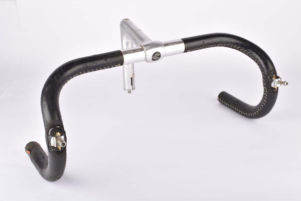 Cinelli Cockpit / Handlebar Set, Cinelli 1R Record Stem (100mm, 22.2mm), Cinelli 66-42 Campione del mondo (winged logo only, 42cm c-c) sewed in black Cinelli labled Leather from the 1980s