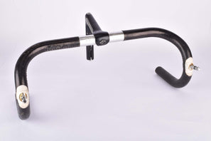 Cinelli Cockpit / Handlebar Set, Cinelli 1R Record panto Super Record Stem (105mm, 22.2mm), Cinelli 66-44 Campione del mondo (winged logo only, 42cm c-c) sewed in black Leather from the 1980s