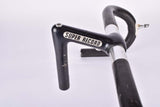 Cinelli Cockpit / Handlebar Set, Cinelli 1R Record panto Super Record Stem (105mm, 22.2mm), Cinelli 66-44 Campione del mondo (winged logo only, 42cm c-c) sewed in black Leather from the 1980s