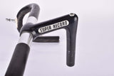 Cinelli Cockpit / Handlebar Set, Cinelli 1R Record panto Super Record Stem (105mm, 22.2mm), Cinelli 66-44 Campione del mondo (winged logo only, 42cm c-c) sewed in black Leather from the 1980s