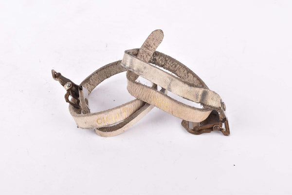 White Cicli Fangio labled BRC leather pedal straps