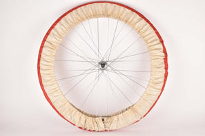 Red and white single wheel cover tire saver