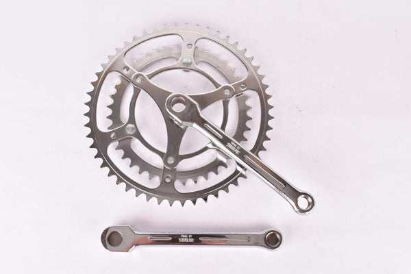 NOS Stronglight fluted three arm cottered chromed steel crank set with 52/40 teeth in 170mm from the 1960s / 1970s