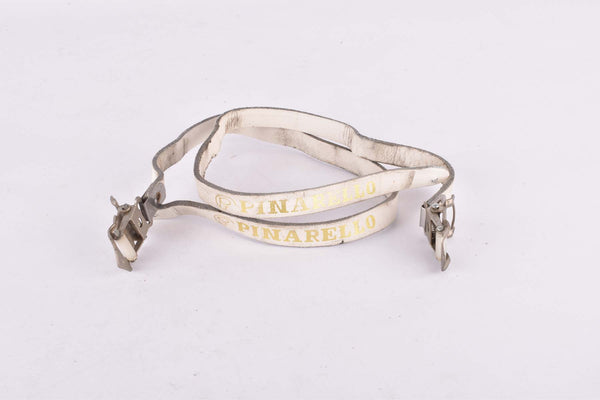 Pinarello labled BRC leather pedal strap set in white