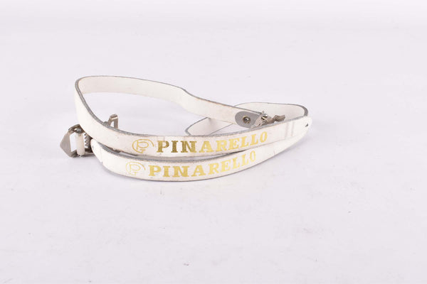 Pinarello labled BRC leather pedal strap set in white - new bike take off