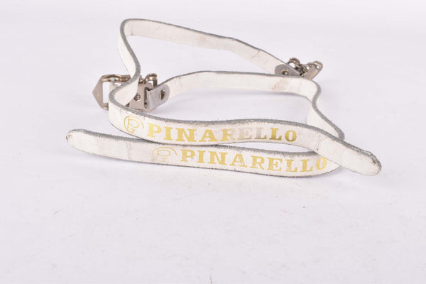 Pinarello labled BRC leather pedal strap set in white - new bike take off