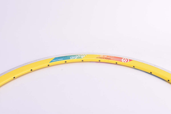 NOS Rigida DP 18 Ultimate Power yellow single Clincher Rim in 28"/622mm (700C) with 36 holes from the 1980s - 2000s