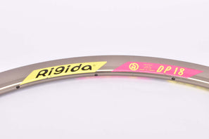Whilst there are many front hubs with 18 spoke drillings, such as the Rigida DP18 wheelset with DP labled hubs (which usually use 24 spoke drillings on the back hub), there also are some rare hubsets of that period where front and rear hub both hat 18 holes, such as on the original Rigida DP18 Wheelset laced on Sport Energy labled hubs, please not there is the option to buy this Rim as a set also (pair of two)