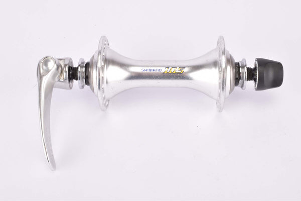 NOS Shimano 105 #HB-5500 Low Flange Front Hub with 36 holes from 1998 - Vorderradnabe

Weight / Gewicht :
206 g

Width / Einbaubreite :
100 mm

Holes / Lochzahl :
32

Condition / Zustand :
New old Stock (NOS) with signs of storage, see pictures /
Neue alte Lagerware mit Lagerspuren, siehe Bilder

Production date / Produktionszeitraum :
1998 - 2006

Please note / Bemerkungen :
With skewer /
Mit Schnellspanner