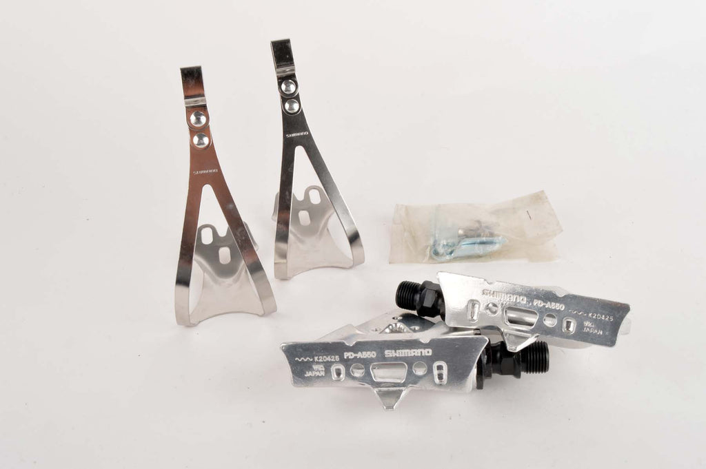 NEW Shimano Light Action #PD-A550 pedals, including toeclips from 1980 –