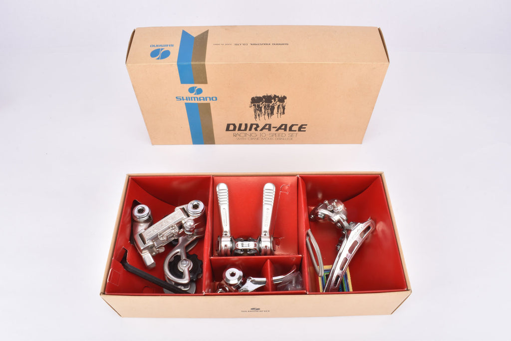 NOS/NIB first generation Shimano Dura-Ace Crane Racing 10-speed Gear Shifting Group Set (#D-500, #E-404 and #L-284) from the 1970s NOS/NIB first