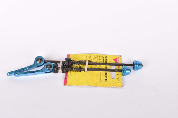 NOS Profex blue anodized light weight  quick release set, front and rear Skewer from the 1990s