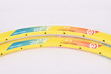 NOS Rigida DP 22 Ultimate Power (UP) Yellow high profile aero MTB Clincher Rim Set in 26"/559x16mm with 32 holes from the 1980s - 2000s
